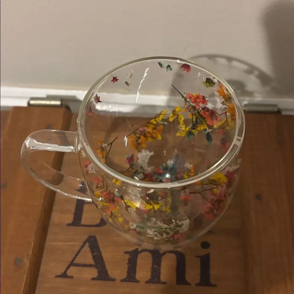 Dried Floral Clear Glass Mug